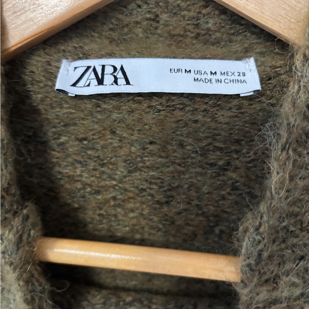 Zara alpaca woll blend cropped relaxed turtleneck sweater olive 90s size medium - Picture 3 of 6